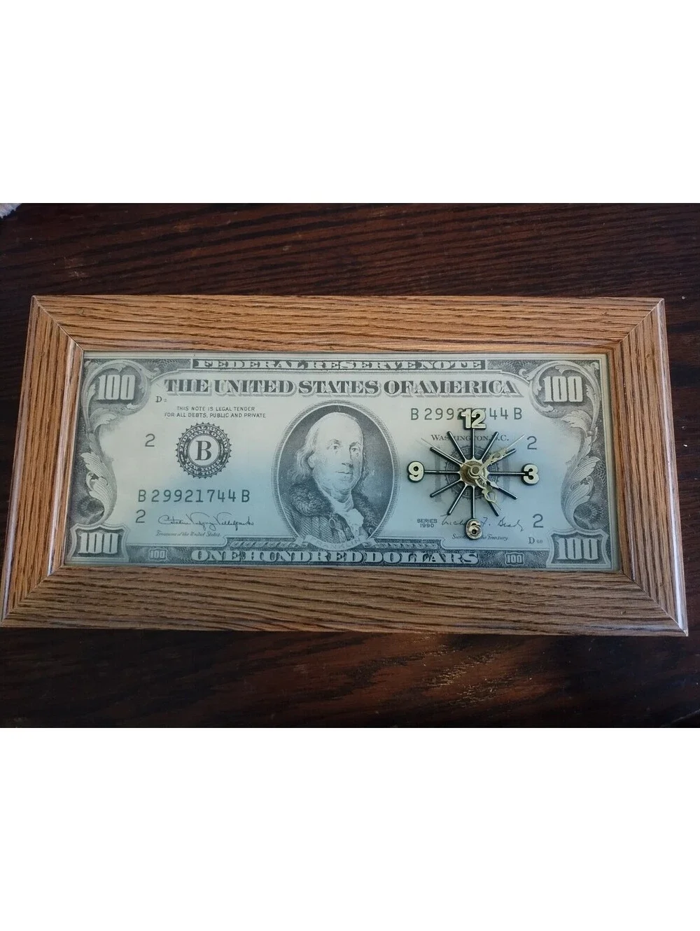 Vintage XL 1990's $100 bill clock